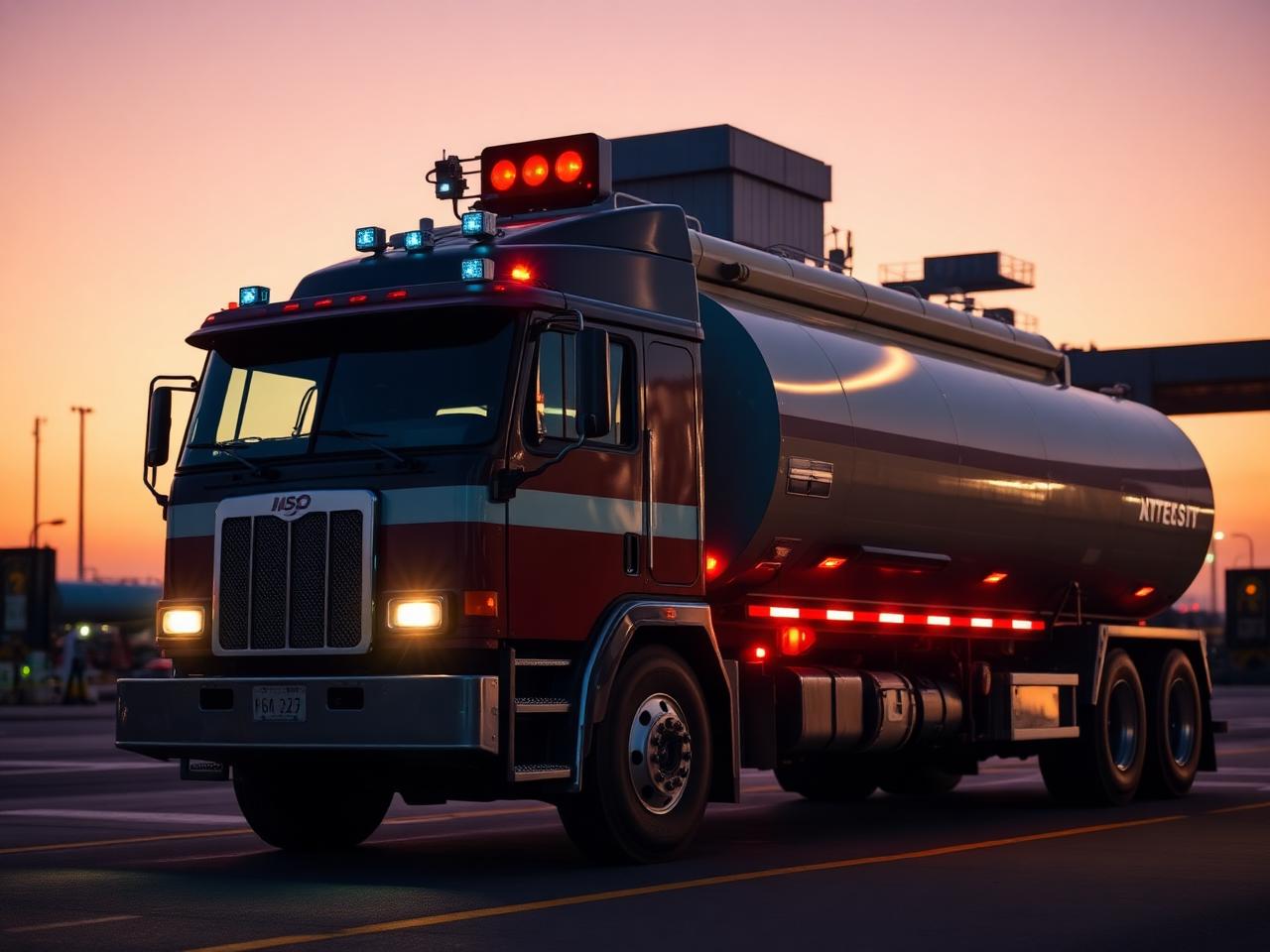 Fuel tanker with IoT sensors at a depot
